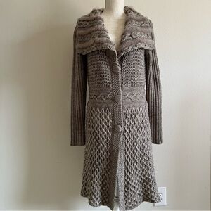 Sioni wool blend Taupe Knit Women's longline button up sweater Cardigan size M